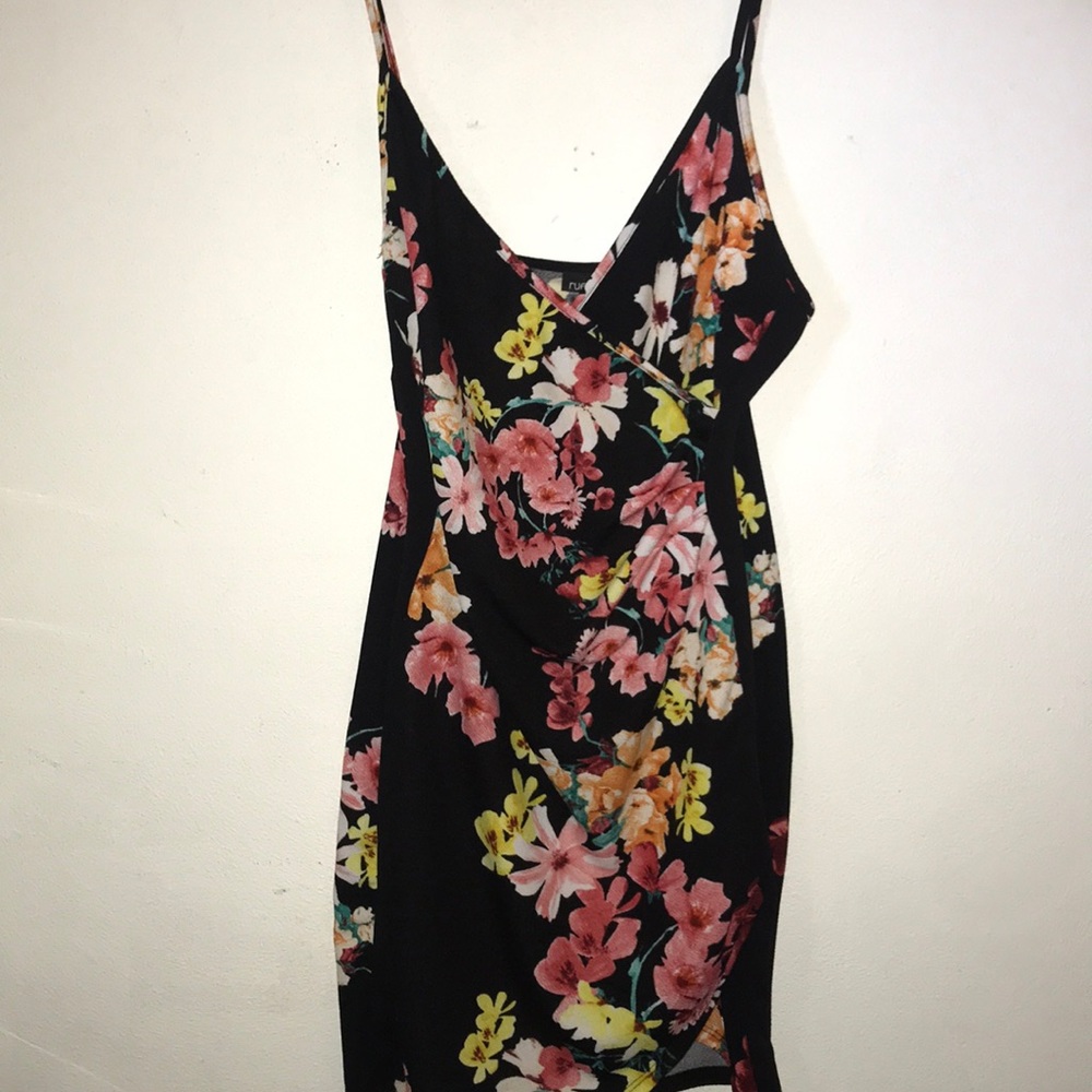 Black, tight, floral dress
